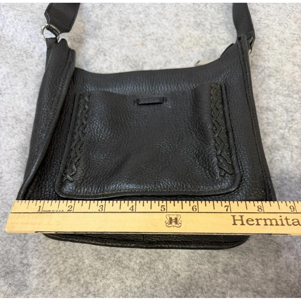 Rebecca Minkoff Black Pebbled Leather Crossbody Braided Trim Zip Top Messenger